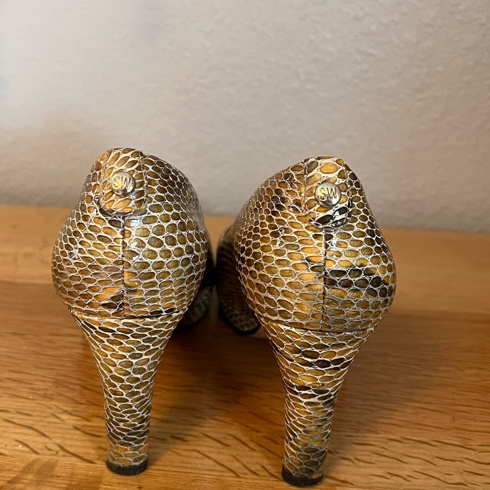 Stuart Weitzman Python Embossed Peep Toe Pump - image 5